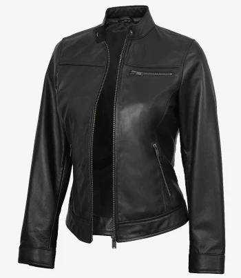 women black leather biker jacket