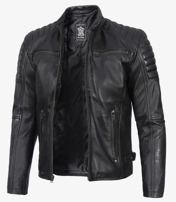 mens black leather biker style jacket